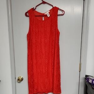 Chic Red Sleeveless Lace Midi Dress